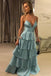 A-line Spaghetti Straps Sleeveless Layers Long Prom Dresses PDS53