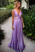 Sexy Purple A line Chiffon Backless Long Prom Dresses, Long Formal Dresses OM0036