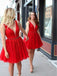 Red Lace Applique Beaded Homecoming Dresses V Neck Tulle Short Prom Dress PDO11