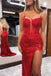 Sparkly Mermaid Sequins Burgundy Spaghetti Straps Prom Dresses With Slit OM0355