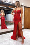 Sparkly Mermaid Sequins Burgundy Spaghetti Straps Prom Dresses With Slit OM0355