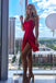 Simple A line Red Spaghetti Straps Sleeveless Short Prom Dress, Homecoming Dresses OMH0168