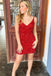 Sexy Red Sequins Tight Mini Homecoming Dress, V Neck Above Knee Cocktial Dresses OMH0087