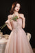 A line Pink Off the Shoulder Tulle Long Prom Dresses, Evening Formal Dresses OM0033