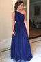 Royal Blue Tulle Long Prom Dresses One Shoulder Simple Bridesmaid Dress PD8