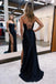 Royal Blue Mermaid Spaghetti Straps Prom Dresses With Slit, Sleeveless Evening Dress OM0380