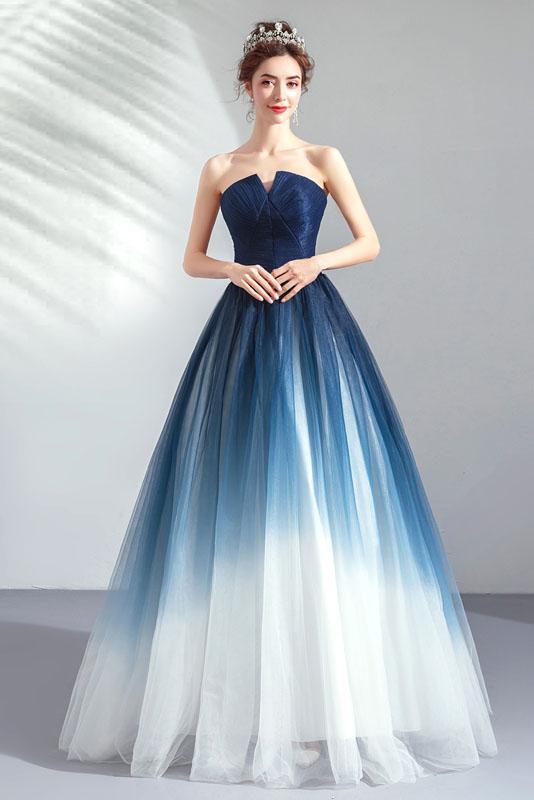 Strapless Ombre A Line Tulle Prom Dress Long Formal Dresses PDQ74 trendtydresses Strapless Ombre A Line Tulle Prom Dress Long Formal Dresses PDQ74 trendtydresses
