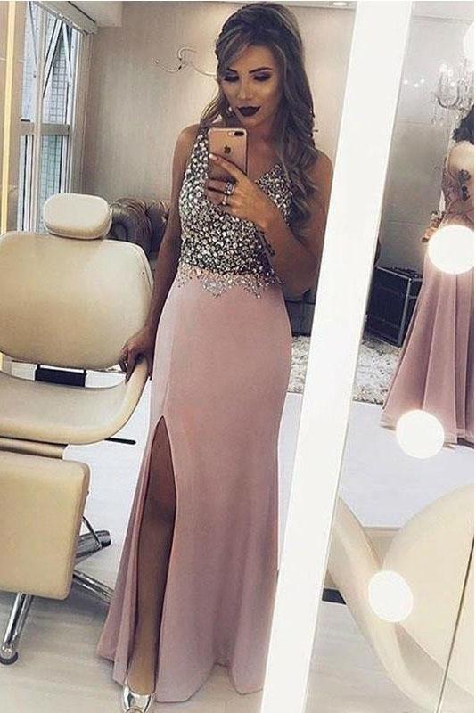 Sparkly Beaded Split Side Mermaid Sexy Prom Dresses, Formal Evening Dresses PDH17