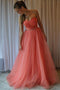 Charming Tulle Pleat Sweetheart Watermelon Prom Dress,Long A Line Evening Dress PDF59