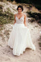 Spaghetti Strap Beaded Ivory Chiffon V Neck Long Cheap Wedding Dresses PDH70