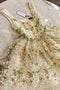 Unique A Line Tulle Ivory Flowers Homecoming Dresses with Green Appliques, Short Prom Dress SK23
