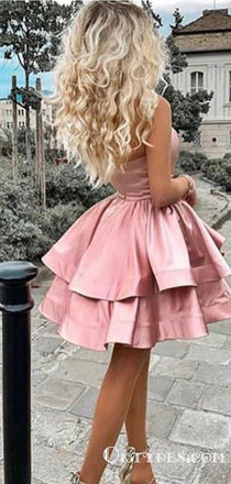 Princess A Line One Shoulder Pink Short Homecoming Dresses PDO47