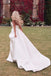 Charming A line Ivory Satin Strapless V Neck Ruffles Wedding Dresses With High Slit OW0030