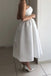 A Line Satin Sweetheart Strapless Tea Length Wedding Dress, Short Prom Homecoming Dress OW0053