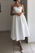 A Line Satin Sweetheart Strapless Tea Length Wedding Dress, Short Prom Homecoming Dress OW0053