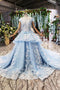 Princess Light Sky Blue Prom Dress with Flowers, Ball Gown Quinceanera Dress PDP50