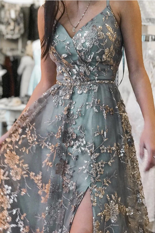 Vintage A line Spaghetti Straps Tulle Prom Dress with Appliques trendtydresses Vintage A line Spaghetti Straps Tulle Prom Dress with Appliques trendtydresses