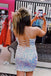 Glitter Spaghetti Straps Sequin Mermaid Short Homecoming Dresses with Slit OMH0029
