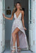 Sexy Deep V-neck Spaghetti Straps Appliques Prom Dresses Formal Evening Dresses With Slit PDN83
