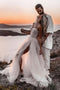Unqiue A-line Sweetheart Tulle Bohemian Wedding Dresses, Slit Wedding Bridal Gowns OW0109