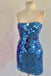 Sexy Sheath Sequins Strapless Sleeveless Homecoming Dresses, Short Prom Dress OMH0172