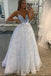 Princess A Line Blue V Neck Tulle Prom Dress, Spaghetti Straps Formal Party Dress OM0021