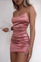 Simple Pink Satin Spaghetti Straps Short Prom Dresses, New Style Homecoming Dress OMH0129
