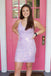 Sheath Lavender V Neck Spaghetti Straps Sequins Homecoming Dress, Graduation Dress OMH0122