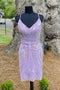 Sheath Lavender V Neck Spaghetti Straps Sequins Homecoming Dress, Graduation Dress OMH0122