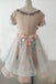 A Line Short Sleeves Beads Tulle Short Prom Dress, Homecoming Dress with Flowers OMH0257