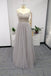 Silver Spaghetti Straps Beaded Bodice Tulle A Line Prom Dresses PDS82