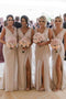 Simple Sheath Long Bridesmaid Dresses with Slit, Wedding Party Dress PDO22