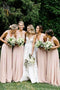 Simple V Neck Light Pink Bridesmaid Dresses Long Chiffon Maxi Dress PDO19