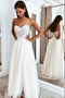 Simple A line Strapless Sweetheart Beach Wedding Dress with Lace Appliques OW0074