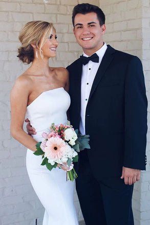 Simple Mermaid White Strapless Wedding Dresses, Summer Wedding Gowns OW0114