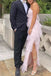 Stylish Pink Tulle Halter Layers Sleeveless Prom Dresses with Slit, Girl Dresses OM0137