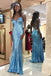 Sky Blue Sequin Sparkly Spaghetti Strap V Neck Prom Dresses,Formal Evening Dress PDI99