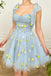 Elegant A line Tulle Sky Straps Sweetheart Mini Dresses With Appliques, Homecoming Dress OMH0074