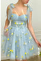 Elegant A line Tulle Sky Straps Sweetheart Mini Dresses With Appliques, Homecoming Dress OMH0074