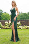 Spaghetti Strap Emerald Green Prom Dresses Slit Sheath Sequined Formal Evening Dress PDI63