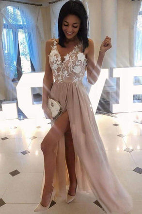 Spaghetti Strap Floral Long Prom Dresses With Slit PDO87