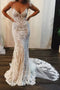 Spaghetti Strap Mermaid Wedding Dresses Lace Appliques Long Bridal Dress PDP77