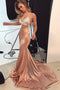 Spaghetti Strap V Neck Lace Long Mermaid Prom Dress PDL45