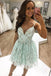 A Line V Neck Spaghetti Straps Pink Homecoming Dresses with Appliques, Cocktail Dress OMH0219