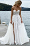 Elegant A Line Spaghetti Straps V Neck Tulle Boho Wedding Dress with Lace Appliques OW0081