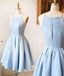 Simple A line Satin Spaghetti Straps Blue Mini Party Dress, Homecoming Dresses OMH0240