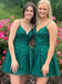 A Line Dark Green V Neck Lace Tulle Homecoming Dress, Graduation Dresses OMH0125