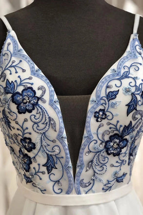 Junior A line V neck White Chiffon Spaghetti Straps Beads Homecoming Dresses OMH0067