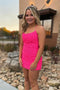 Sparkly Hot Pink Bodycon Party Dress Spaghetti Straps Sequins Homecoming Dresses OMH0147