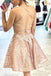 Lace V Neck Sleeveless Short Prom Dress, Homecoming Dresses with Appliques OMH0018